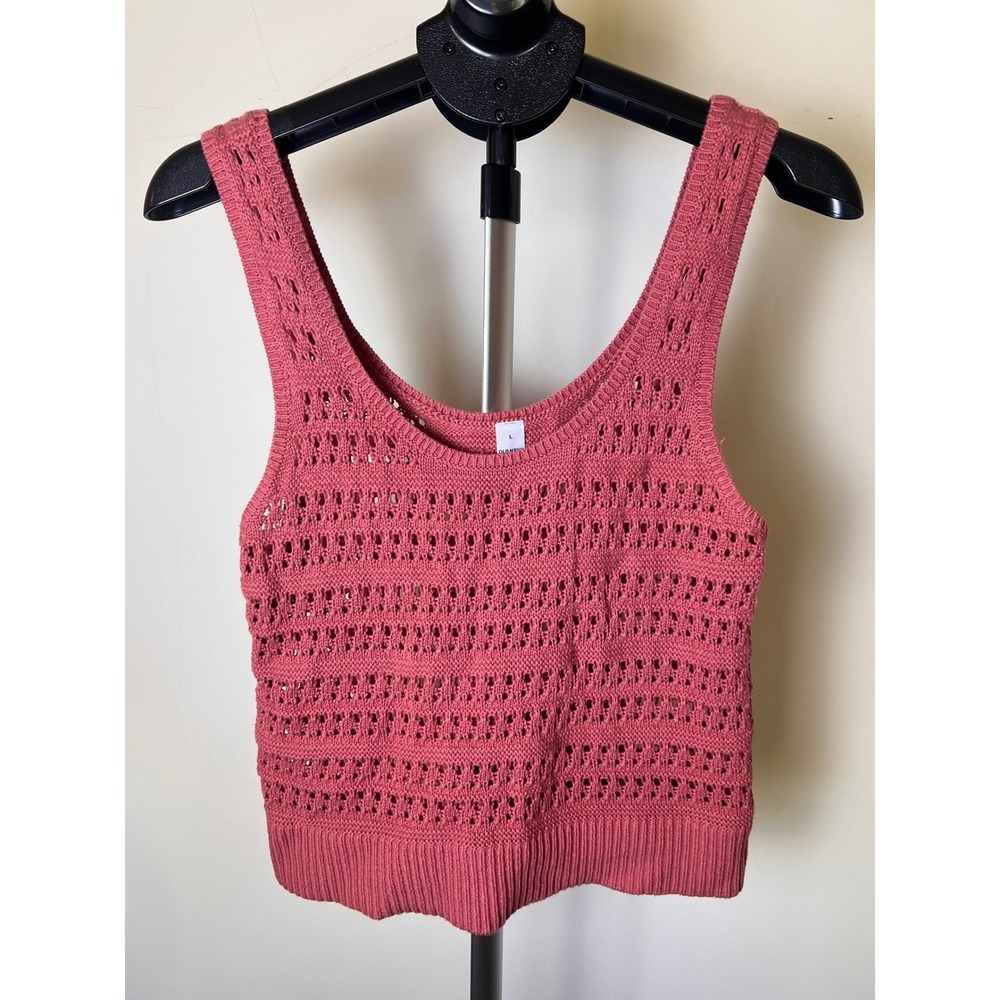 Old Navy Pink Pointelle Knit Tank Top Y2K Boho Cottagecore Open Knit Sleeveless